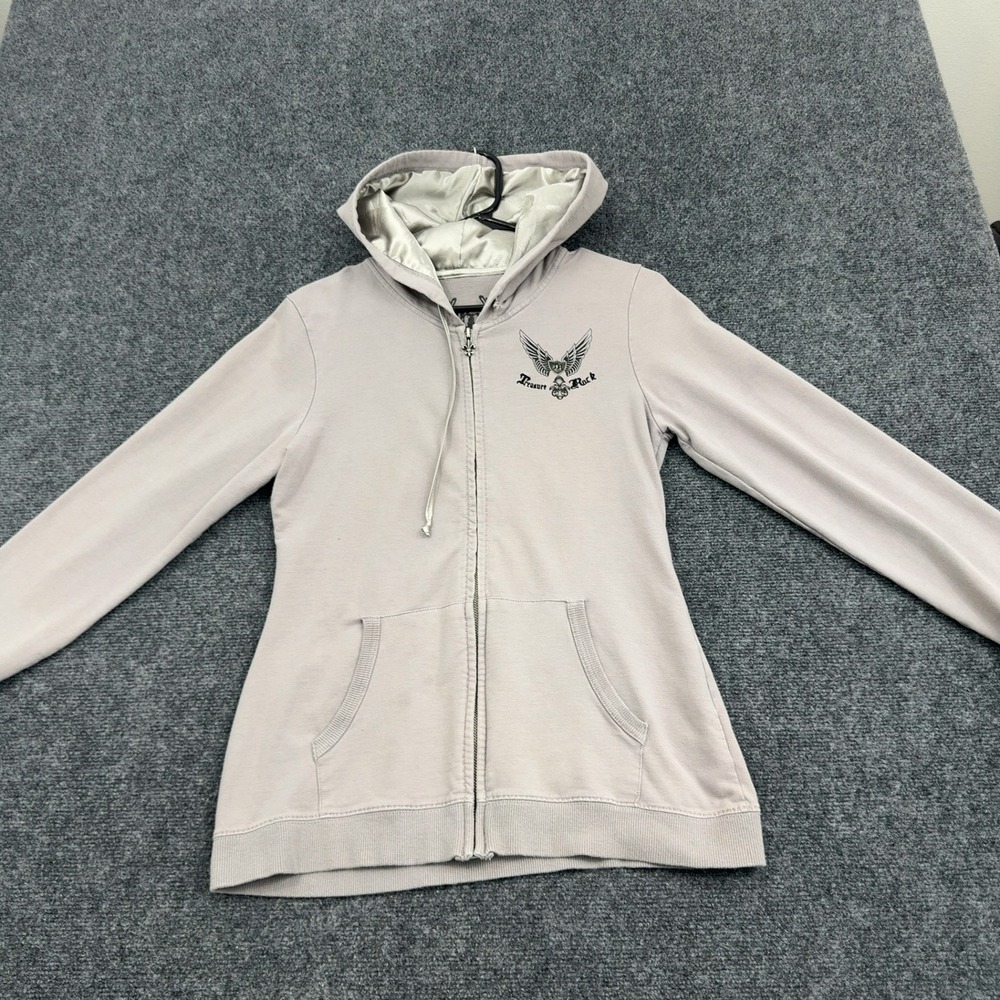 Treasure Rock Hoodie Womens M Grey Cotton Spandex Full Zip Graphic Y2K McBling
